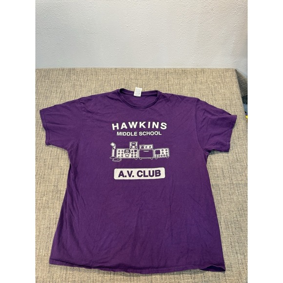 Stranger Things T Shirt‎ Hawkins Middle School A.V. Club Purple Size Xtra Large - Picture 2 of 14